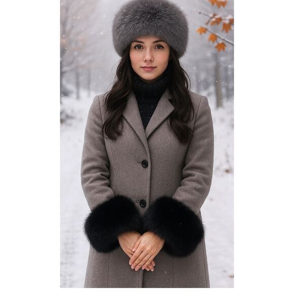 Black Elegant Faux Fur Cuffed Sleeve Arm Warmers-One Size - Picture 2 of 4